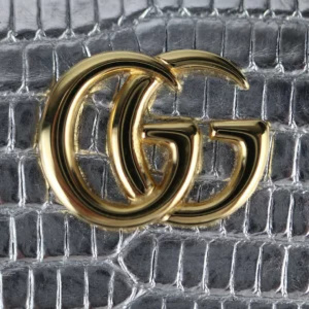 GUCCI GG Marmont long wallet Lizard leather Silver Round zipper - Picture 8 of 9